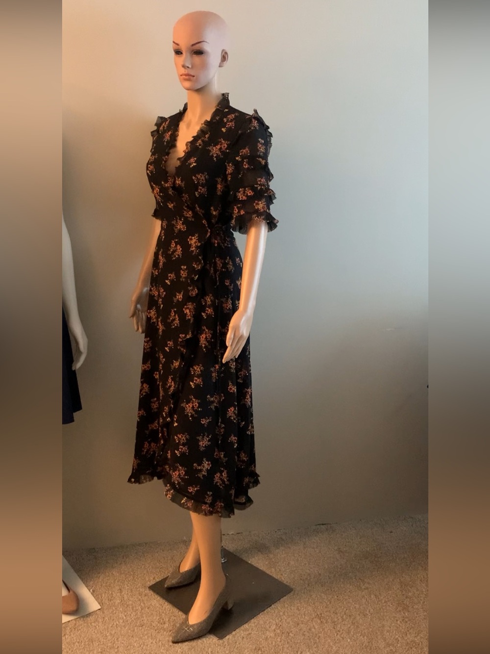 Amaryllis Pink and Orange Midi Sundress with Flutter Sleeves, size S/M